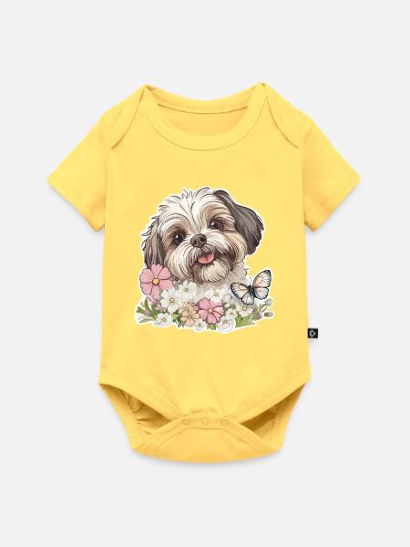 Shih Tzu und Schmetterling - Baby Premium Kurzarmbody - Pastellgelb