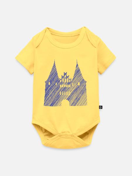Lübeck Wahrzeichen Blau | Scribble Look - Baby Premium Kurzarmbody - Pastellgelb
