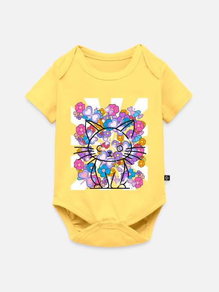 Retro Katze Kinder 60er - Baby Premium Kurzarmbody - Pastellgelb