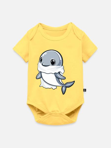 Delfin Halloween Geist - Baby Premium Kurzarmbody - Pastellgelb
