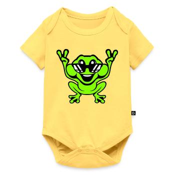 Grenouille Crapaud Cool Lunettes de soleil Victoire Paix Mains - Body à manches courtes Premium Bébé - jaune pastel - Devant
