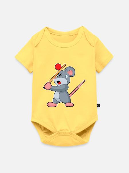Maus Cricket Cricketschläger - Baby Premium Kurzarmbody - Pastellgelb