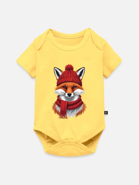 Winterrotfuchs mit Mütze und Schal - Baby Premium Kurzarmbody - Pastellgelb