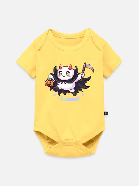 Pixel Halloween Dämon mit Kürbislaterne - Baby Premium Kurzarmbody - Pastellgelb