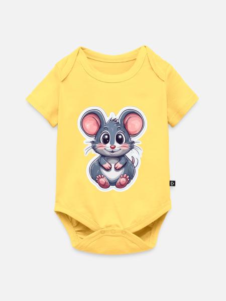 Maus - Baby Premium Kurzarmbody - Pastellgelb