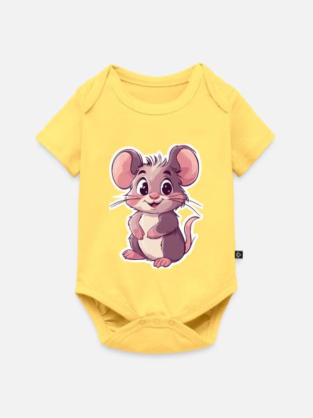 Maus - Baby Premium Kurzarmbody - Pastellgelb