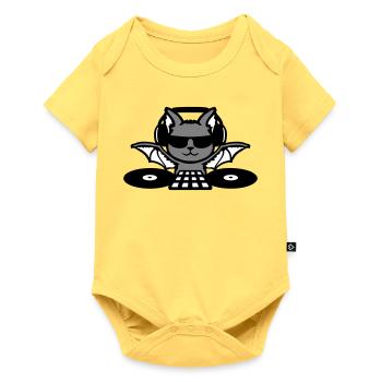 DJ Bat Casque Mixeur Fête d’Halloween - Body à manches courtes Premium Bébé - jaune pastel - Devant