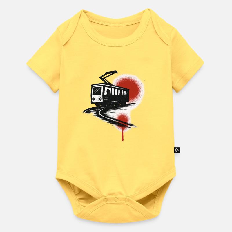 Tram sur la traînée rouge - Body à manches courtes Premium Bébé - jaune pastel