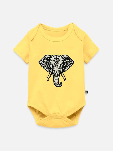Elefant Mandala Ornament - Baby Premium Kurzarmbody - Pastellgelb
