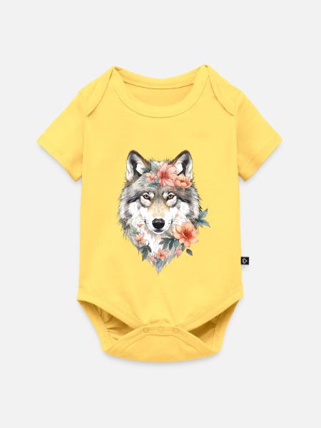 Blütenwolf Portrait - Baby Premium Kurzarmbody - Pastellgelb