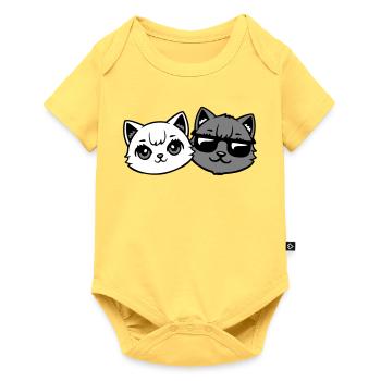 chatons mignons cool couple mâle chats noirs et blancs - Body à manches courtes Premium Bébé - jaune pastel - Devant