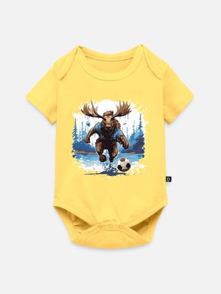 Elch Fussball Team - Baby Premium Kurzarmbody - Pastellgelb