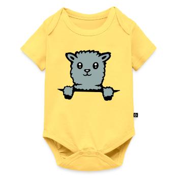 Lama mignon alpaga moelleux qui sort - Body à manches courtes Premium Bébé - jaune pastel - Devant