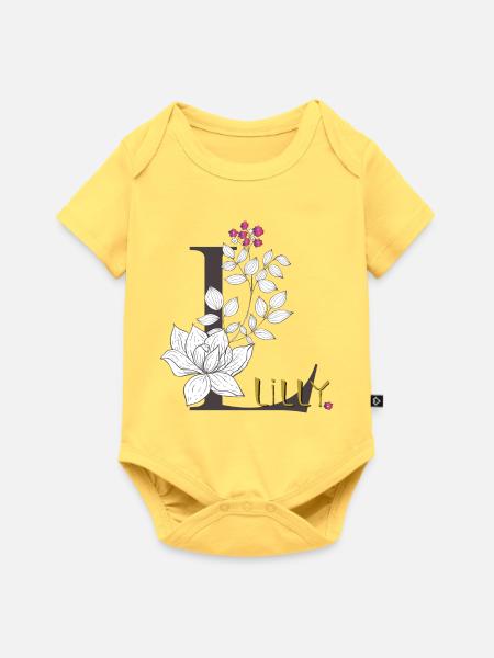Buchstabe L Lilly - Baby Premium Kurzarmbody - Pastellgelb