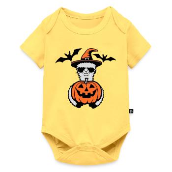 Lama Cool Halloween Lunettes de soleil citrouille Chapeau de sorcière - Body à manches courtes Premium Bébé - jaune pastel - Devant