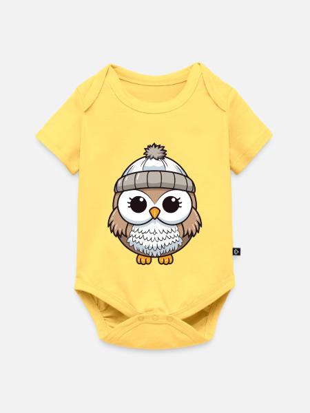Eule Winter Tier Baby Comic - Baby Premium Kurzarmbody - Pastellgelb