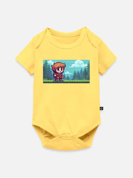 Pixelheld im Waldabenteuer Gaming Szene - Baby Premium Kurzarmbody - Pastellgelb