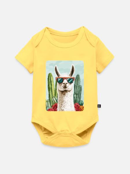 Lama - Baby Premium Kurzarmbody - Pastellgelb