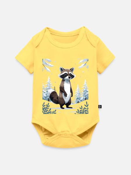 Winterlicher Waschbär im Wald - Baby Premium Kurzarmbody - Pastellgelb