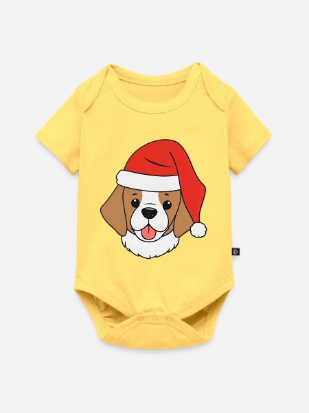 Hund mit Weihnachtsmütze - Baby Premium Kurzarmbody - Pastellgelb