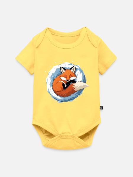 Winterfuchs im Eiskreis - Baby Premium Kurzarmbody - Pastellgelb