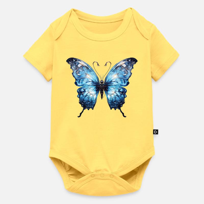 Papillon bleu - Design d’insecte brillant - Body à manches courtes Premium Bébé - jaune pastel