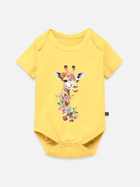 Giraffe mit Blumenkrone - Baby Premium Kurzarmbody - Pastellgelb