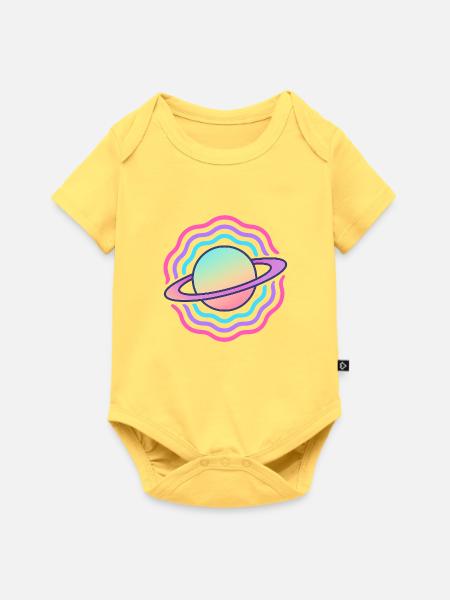 Kosmischer Planet Stilisierte Galaktische Kugel - Baby Premium Kurzarmbody - Pastellgelb