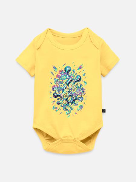 AI Abstract Coral - Baby Premium Kurzarmbody - Pastellgelb
