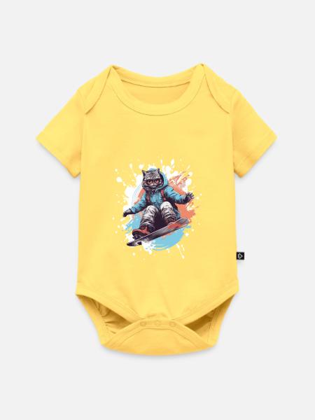 Katze Snowboard - Baby Premium Kurzarmbody - Pastellgelb