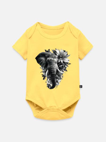 Einfarbiger floraler Elefant - Baby Premium Kurzarmbody - Pastellgelb