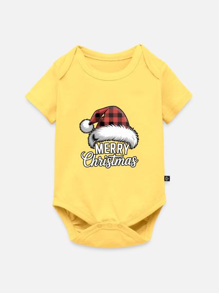 Plaid Santa Weihnachtsdesign - Baby Premium Kurzarmbody - Pastellgelb