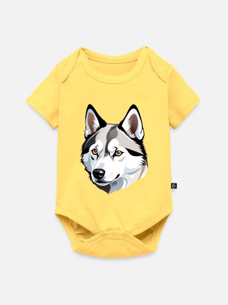 Wolfskopf Kopf-Illustration - Baby Premium Kurzarmbody - Pastellgelb
