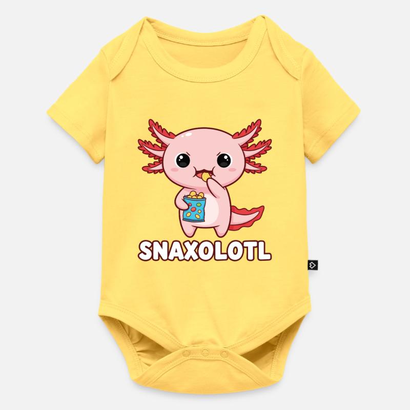 Mignon axolotl rose mangeant des chips - Body à manches courtes Premium Bébé - jaune pastel