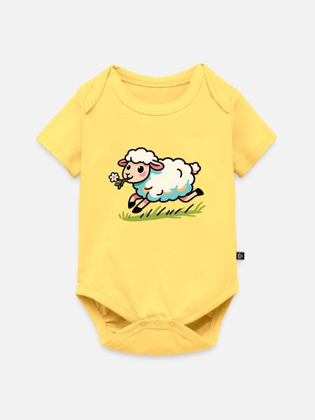 Lammhammel auf der Wiese - Baby Premium Kurzarmbody - Pastellgelb