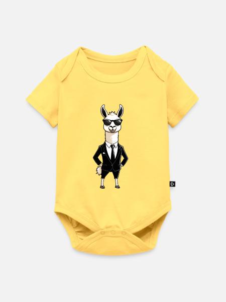 Lama im Anzug mit Sonnenbrille - Baby Premium Kurzarmbody - Pastellgelb