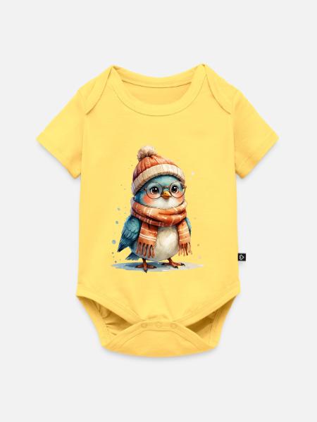 Winterfreund Vogel mit Brille - Baby Premium Kurzarmbody - Pastellgelb