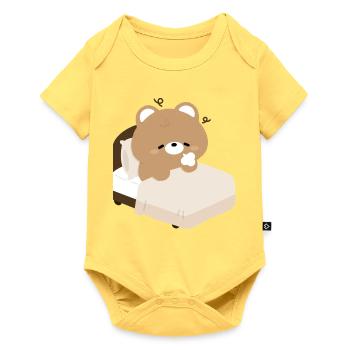 Ours endormi sur le lit - Body à manches courtes Premium Bébé - jaune pastel - Devant