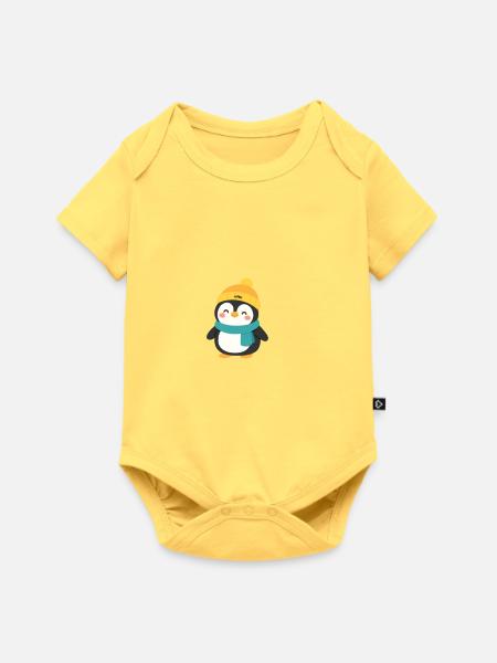 Winterpinguin mit Mütze und Schal - Baby Premium Kurzarmbody - Pastellgelb