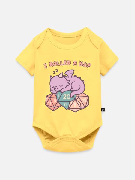 Nickerchen Rollender Drache - Baby Premium Kurzarmbody - Pastellgelb