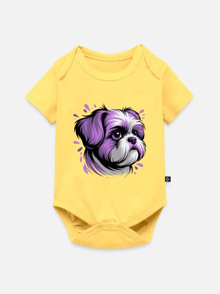 Purpur Hund Kopfporträt - Baby Premium Kurzarmbody - Pastellgelb