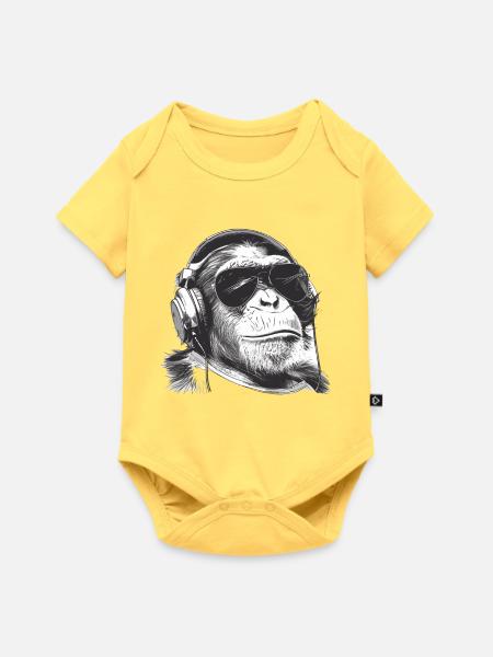 Affe DJ mit Kopfhörern - Baby Premium Kurzarmbody - Pastellgelb