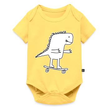 Dino skateboard dessin animé, Cool dinosaure Nerd enfants - Body à manches courtes Premium Bébé - jaune pastel - Devant