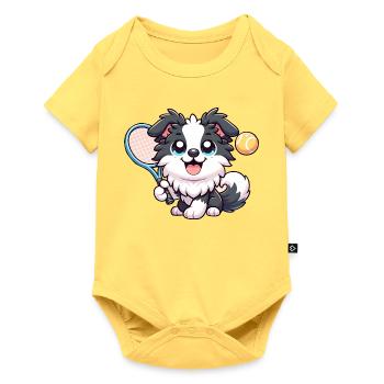 Cute Border Collie With Tennis Racket And Ball - Baby Premium short-sleeve bodysuit - sky yellow - Front