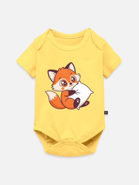 Fox Cozy und Kissen - Baby Premium Kurzarmbody - Pastellgelb