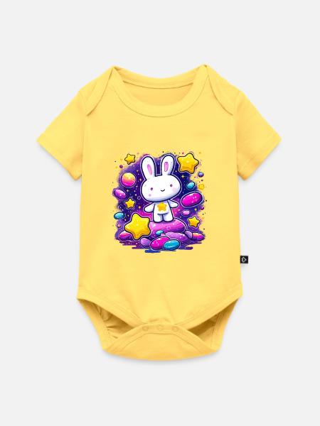 Sternenhase im bunten Kosmos - Baby Premium Kurzarmbody - Pastellgelb