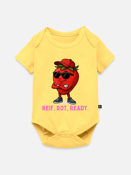Reif Rot Ready Erdbeere-Maskottchen - Baby Premium Kurzarmbody - Pastellgelb