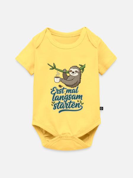 Langsamer Start Faultier Kaffee - Baby Premium Kurzarmbody - Pastellgelb