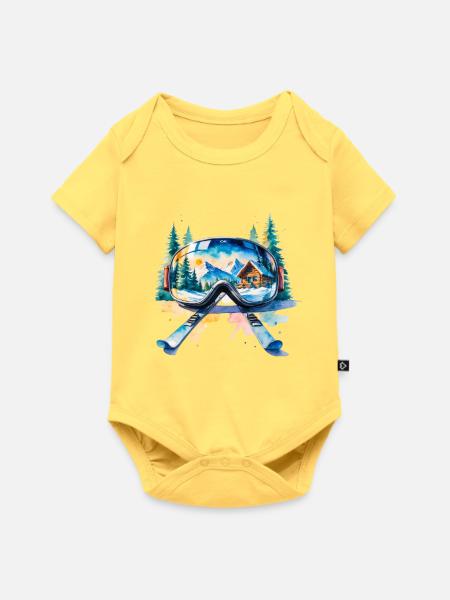 Winterlandschaft Skigoggles - Baby Premium Kurzarmbody - Pastellgelb