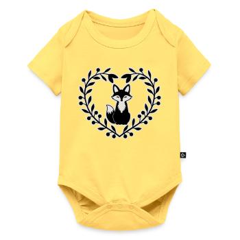 Niedlicher Fuchs im Blätterkranz – Handgezeichnete - Baby Premium Kurzarmbody - Pastellgelb - Vorne